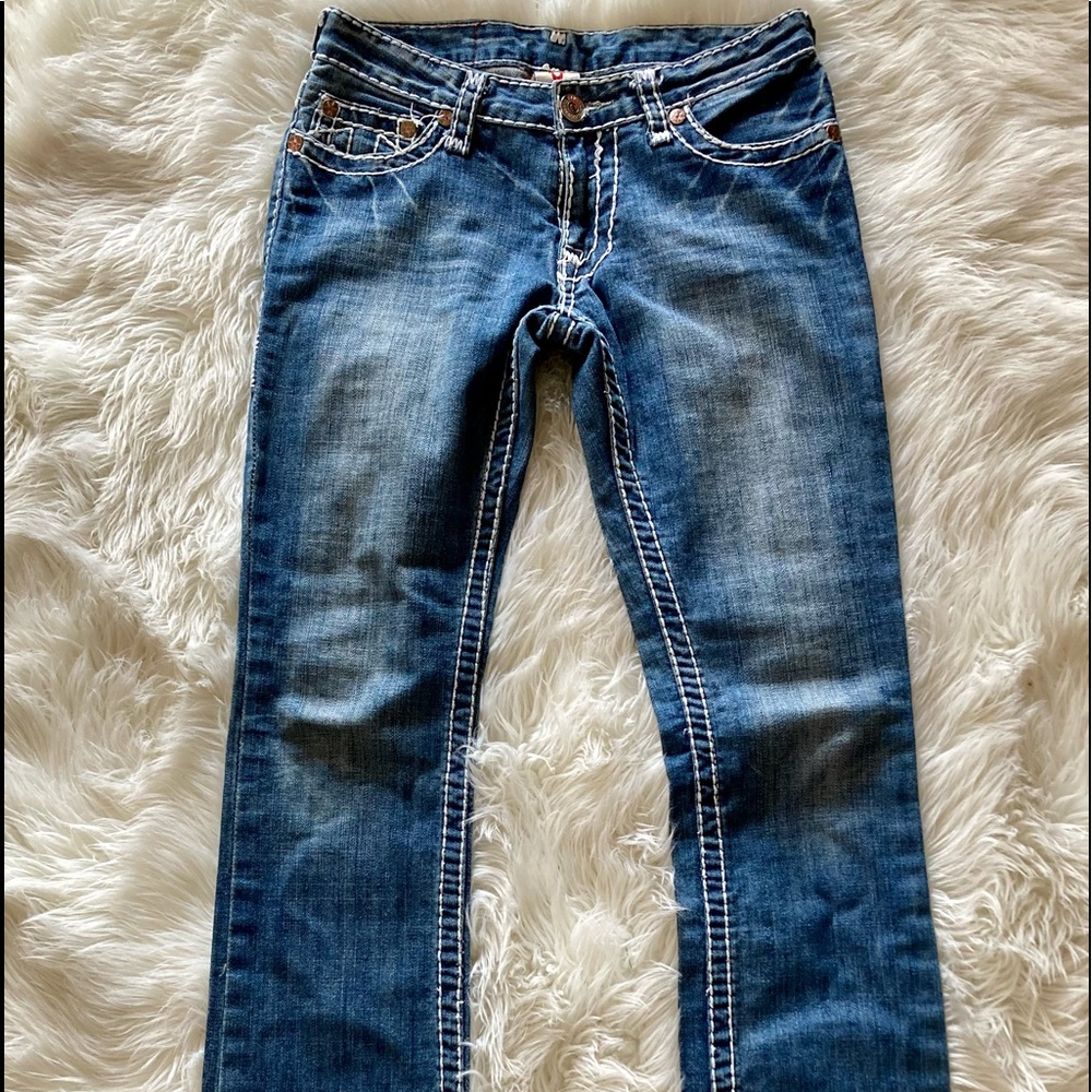 true religion straight leg jeans White stitch Johnny Super T Row 27 Seat 33 1/2